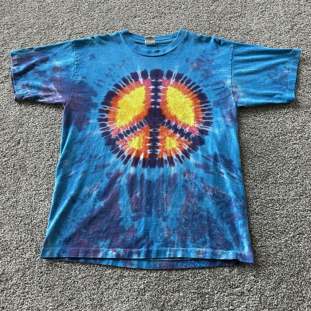 Sundog Tie Dye Peace Sign Shirt Mens Large Multicolor Hippie Tee T-Shirt